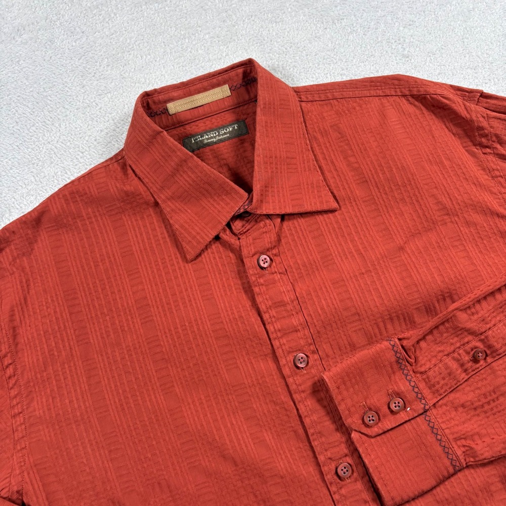 Tommy Bahama Island Soft Mens XL Burnt Orange Textured Cotton Long Sleeve Shirt‎
